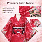 Kimonos for Women Japanese Style Satin Kimono Robe with Bow Belt Fan Hair Accessory and Tabi Socks
