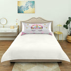 Cute Unicorn Girl Print Satin Pillowcase for Hair and Skin, Unicorn and Pink Flowers Silk Pillow Case with Envelope Closure, Queen Size 20x30 inches, White, 1 PC