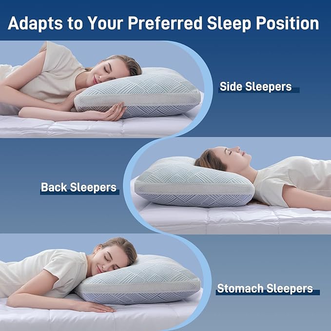 Lyralith Shredded Memory Foam Cooling Soft Bamboo Viscose Pillows Queen Size Set of 2, Adjustable Hypoallergenic Hotel Quality Bed Pillows for Side, Stomach or Back Sleeper, Oeko-TEX Certified