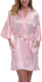 Women's Pure Color Satin Kimono Robe Short Bridesmaids Robe Dressing Gown