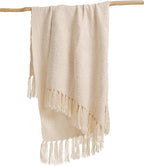 YnM Basketweave Knit Throw, Solid Neutral Vibe Textured Blanket with Tassel for Home Decor, 50 x 60 in, Cream