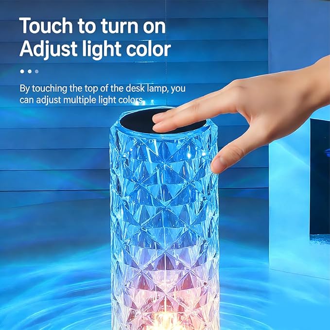 Can Switch 16 Colors Artificial Crystal Table Lamp, 2026 New 16 Color Rose Crystal Diamond LED Table Lamp, RGB Color Changing Rose Diamond Design, with Remote Control USB Charging Touch Sensor (Large)