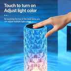Can Switch 16 Colors Artificial Crystal Table Lamp, 2026 New 16 Color Rose Crystal Diamond LED Table Lamp, RGB Color Changing Rose Diamond Design, with Remote Control USB Charging Touch Sensor (Small)