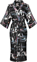 Valennia Women Long Silky Bathrobe Satin Kimono Robe Floral Printed Dressing Gown Sleepwear