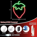 ENUOLI Strawberry Neon Sign Red Green Color Led Sign Fruit Shape Neon Light for Bedroom Wall Decor, Strawberry LED Neon Light, Bar, Fruit Shop,Kids Room Gift