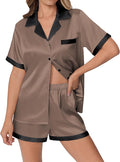 Ekouaer Womens Silk Satin Pajamas Set Animals Print Pjs Button Down Short Sleeve Lounge Set 2 Piece Sleepwear