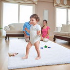 ISEAU Fluffy Rug Carpets Soft Shaggy Area Rugs Indoor Floor Mats for Kids Room Fuzzy Carpet Comfy Cute Nursery Mat Bedside Rug for Boys Girls Bedroom Living Room Home Decor Mat, 5ft x 8ft, White