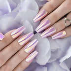 Hypnaughty 24 Pcs Party Star Chrome Coffin Medium Long Press On Nails and Glue Reflective Mirror False Nails (Party Star)