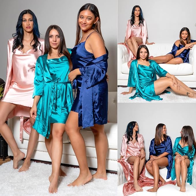 Ekouaer Women's Satin Robe Set Nightgown with Robes Silk Pajama Set 2 Pieces Lingerie Cowl Neck Cami Sleepwear Sets