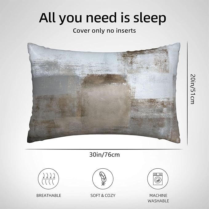 Silk Like Pillowcase for Hair and Skin Grey and Brown Abstract Art 1 Pack Satin Pillowcase with Hidden Zipper Soft Breathable Smooth Cooling Pillow Cover Queen Size for Bedroom Sofa 20”x30”