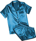 Ekouaer Womens Silk Satin Pajamas Short Sleeve PJS Shorts Set Soft Button Down Sleepwear 2 Piece Loungewear S-5XL