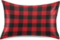 Christmas and New Year Buffalo Plaid Satin Pillowcase for Hair and Skin, Red and Black Buffalo Check Plaid Silk Pillow Case with Envelope Closure, Standard Size 20x26 inches, 1 PC