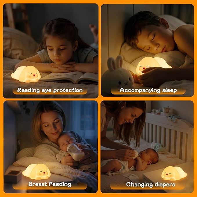Tremdwoto Bunny Night Light for Kids - 16 Color Changing, Rechargeable Dimmable Nursery Lamp with 1/3 H Timer, Cute Animal Night Light for Baby Boys Girls, Kawaii Room Decor Gift