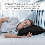 Silk Pillow Cases 2 Pack Soft Breathable and Sliky King Size Pillow Cases Set of 2,Natural Mulberry Silk Pillowcase Set of 2 for Hair and Skin with Hidden Zipper (Black,20"X 36",2pcs)