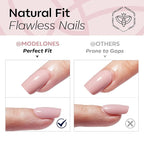 Modelones Soft Pink Press on Nails, Spring Short Square Fake Nails, Semi-Transparent Reusable Nail Kit with Nail Glue Adhesive Tabs Mini Nail File, Nails Press Ons 32Pcs16 Sizes, Women Girl Gift
