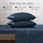 MR&HM Satin Bed Sheets with Elastic Corner Straps, King Size Sheets Set, 4 Pcs Silky Bedding Set with 15 Inches Deep Pocket for Mattress (King, Mood Indigo)