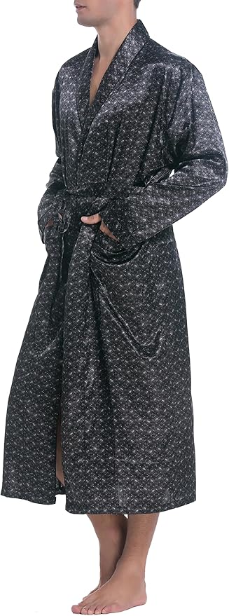 Lavenderi Mens Silky Satin Lounge Robe, Long Lightweight Sleepwear
