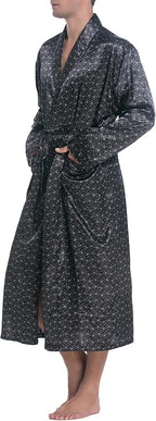 Lavenderi Mens Silky Satin Lounge Robe, Long Lightweight Sleepwear