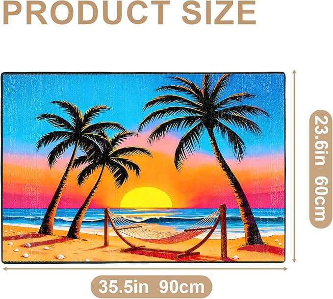 Coconut Palm Sunset Area Rug 2x3 ft Entry Rug Washable Boho Rugs Non Slip Low Pile Floral Door Mat Small Carpet for Bedroom, Bedside, Kids Room, Office, Dining Room