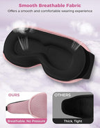 Sleep Mask with Bluetooth Headphones, Removable 3D Contoured Cup, Wireless Eye Mask for Sleep, Sleeping Headphones with Thin Stereo Speakers for Men, Women, Travel, Relaxation - Pink