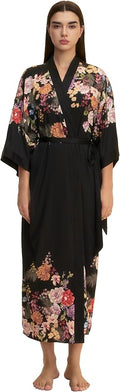 Kihnop Women's Floral Long Kimono Robe Long Satin Robe Long Silk Robe Ladies Kimonos Silky Bathrobe Cover Up, One Size