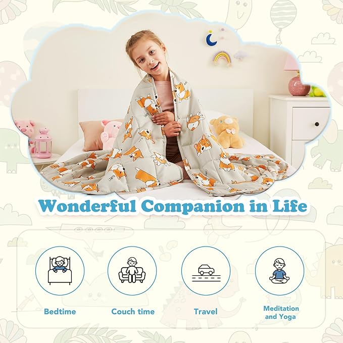 CuteKing Weighted Blanket (5lbs, 36"x 48", CuteDog) Heavy Blanket for 40-60lbs, Weighted Blanket for Cooling & Heating with Premium Glass Beads, Thick Blanket All-Season