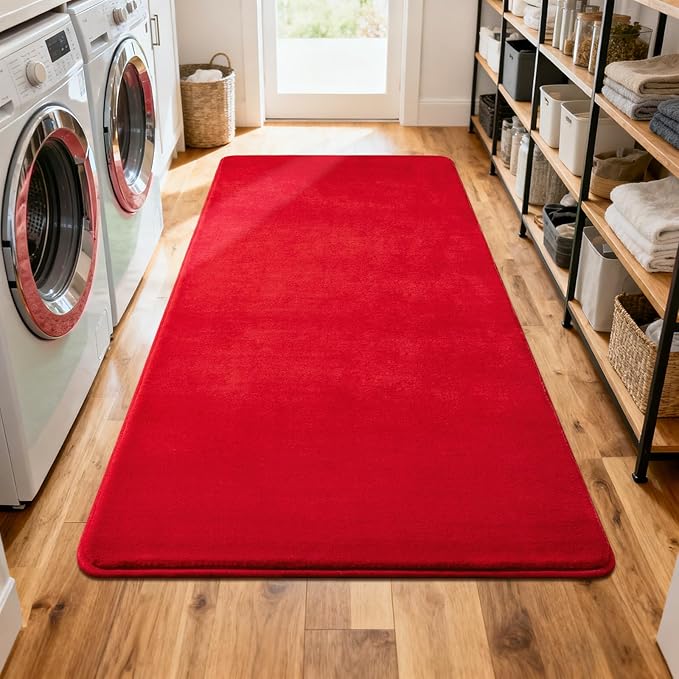 Andecor Shag Runner Rug for Bedroom Living Room, 2x6 Red Washable Fluffy Hallway Runner Area Rugs for Kitchen Boys Girls Kids Room Home Decorations Carpet