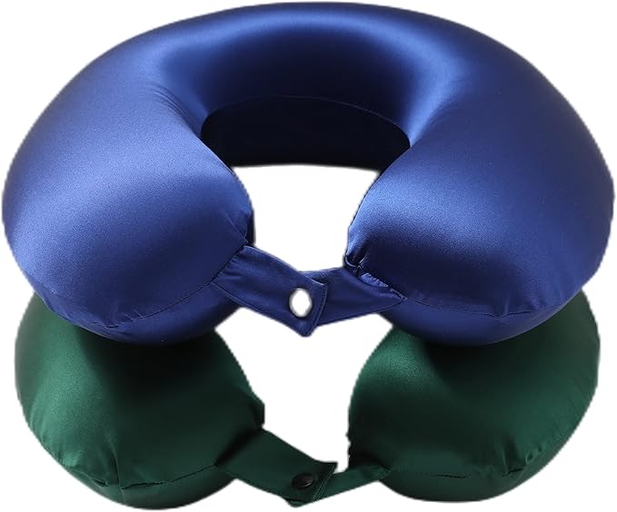 [Upgraded Softness] 100% Mulberry Silk Neck Pillow for Travel 22 Momme Real Silk Travel Pillow for Pain Relief Sleeping, Silk Airplane Pillow, Anti Wrinkle Travel Pillow Made in USA (Navy)