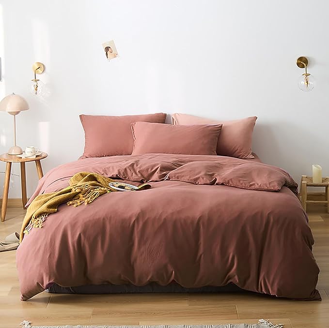 Cottonight Brick Red Comforter Set - California King Marroon Bedding - Solid Modern Cotton Blackish Red Blanket Quilts - Soft Simple 3 Piece Cal King Comforter Set for Women & Men