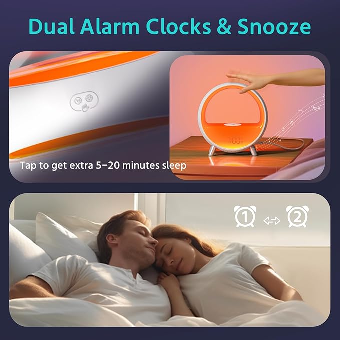 MOMILLA Sunrise Alarm Clock with 15W Wireless Charging Station, Bluetooth Speaker & White Noise Machine - Wake Up Light with Layered Ambient Glow, Sunset Sleep Aid, Zen Gifts for Women, Adults, Teens