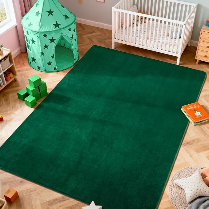 Andecor Soft Area Rug, 4x6 Green Washable Rugs for Living Room Bedroom, Indoor Fluffy Carpets for Dorm Boys Girls Kids Room Nursery Home Decorations