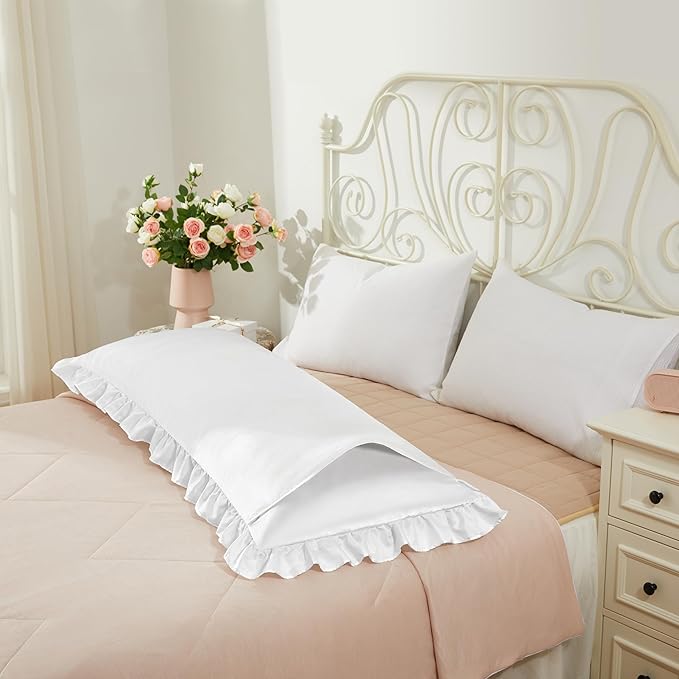 White Satin Pillowcases Body Pillow for Hair and Skin,White Body Pillow Silk Pillowcase with Envelope Closure Princess Room Decoration