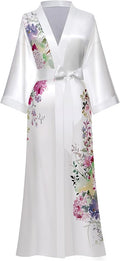 Kihnop Women's Floral Long Kimono Robe Long Satin Robe Long Silk Robe Ladies Kimonos Silky Bathrobe Cover Up, One Size
