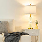 SAIWEYA Crystal Table Lamps Modern 3-Way Dimmable Bedside Lamp with 2 USB Ports & AC Outlets for Living Room Bedroom Nightstand Lamp Night Light