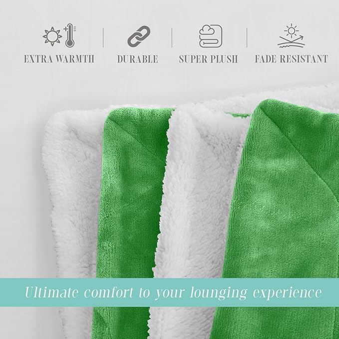 Elegant Comfort Throw Blanket, Reversible Sherpa Flannel, Ultra-Soft, Fuzzy, Cozy and Plush- All Season Lightweight Decorative Throw, 50 x 60 inches, Solid Sherpa Throw, Emerald Green