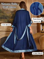 ChiaoLezhee Satin Robe Sets For Women, 2-PC Lightweight Bathrobe, Silk Sleepwear Kimono Bridesmaid Sexy Robes