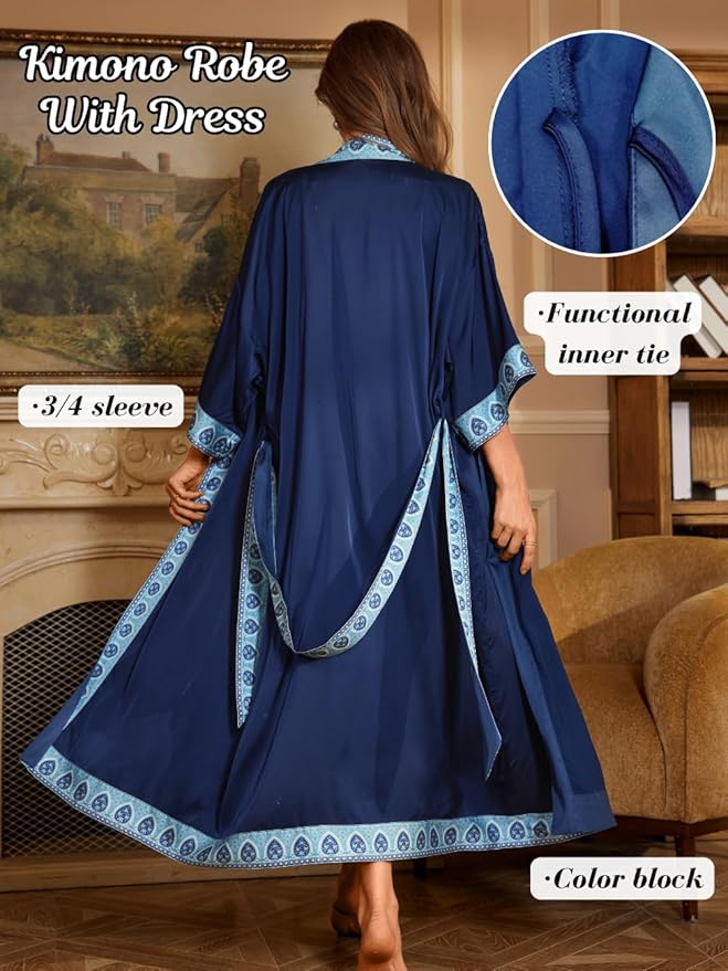ChiaoLezhee Satin Robe Sets For Women, 2-PC Lightweight Bathrobe, Silk Sleepwear Kimono Bridesmaid Sexy Robes