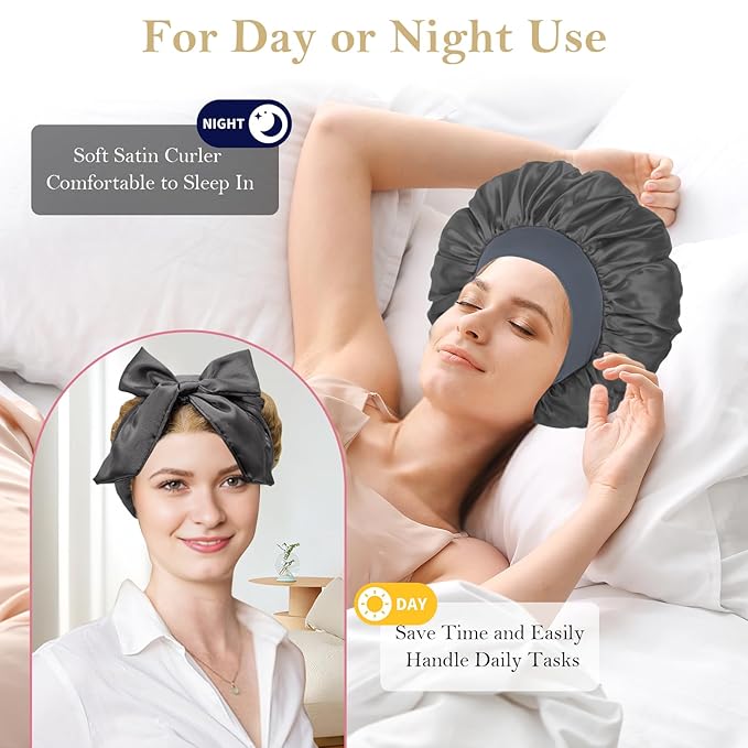 Satin Heatless Hair Curler Curls Overnight Hair Curlers to Sleep in, Hair Curlers No Heat Curls Overnight, Heatless Curling Set for Women Long Hair - 8 Pcs (Dark Gray)