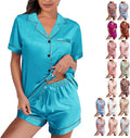 WJing Yi Jia Womens Silk Satin Pajamas Loungewear Two-Piece Sleepwear Button-Down Floral Pj Set XS-4XL