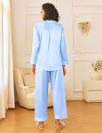 Ekouaer Womens Silk Satin Pajama Sets 2 Piece Sleepwear Pjs Set Long Sleeve Button Down Top and Pants Stripe Loungewear S-XXL