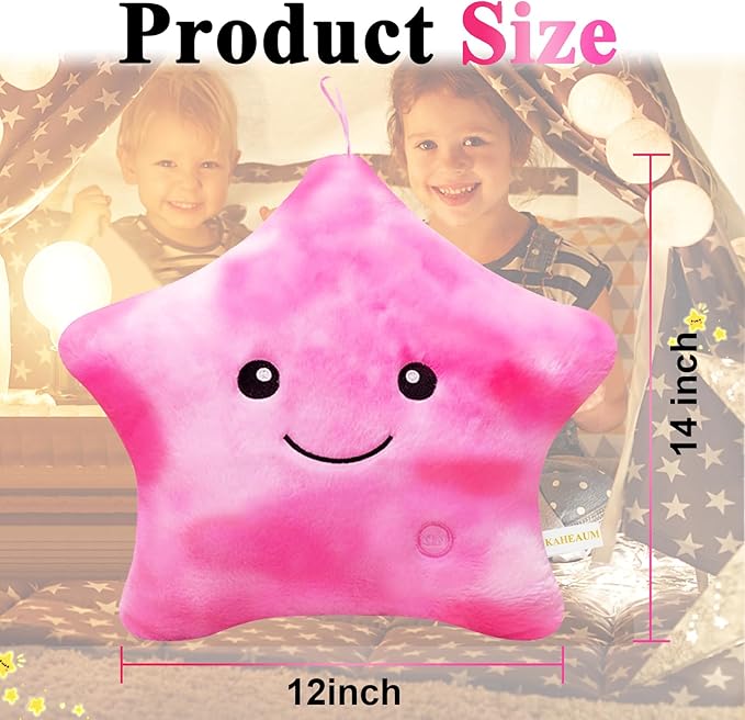 Cute Stuffed Animal Night Light Up Star Pillows for Kids Novelty Pillows,Glow in The Dark Plush Toy for Boys Girls Children Adults Birthday Christmas Doll Gifts,Soft Throw Pillow Pink Plushie