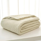 Chunky Cable Knit Throw Blanket Lightweight Cream 100% Organic Cotton Blanket for Sofa Couch Bed Baby Nursery, Rustic Shabby Chic Modern Farmhouse, 60” x 80” Give Laundering Bag