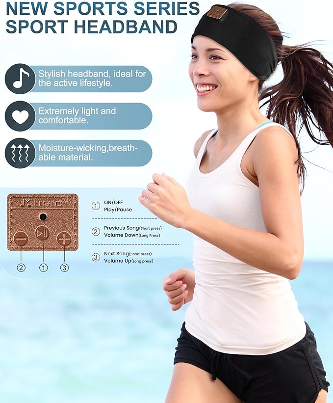 2-Pack Sleeping Headphones, Headband Headphones with Ultra-Thin HD Stereo Speaker, Bluetooth Headband for Sports, Workouts, Insomnia, Yoga, Air Travel, Meditation - Blue&Dark Gray