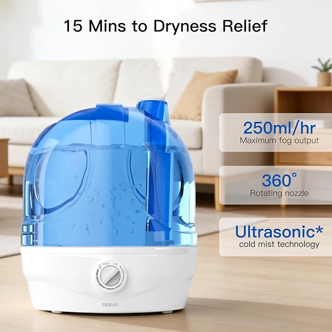 AZEUS Humidifiers, 2.8L Ultrasonic Cool Mist Humidifier for Large Room Babies Office, Quiet Humidifiers with Microporous filters, Lasts up to 50 Hours, Auto Shut-Off (BPA-Free)