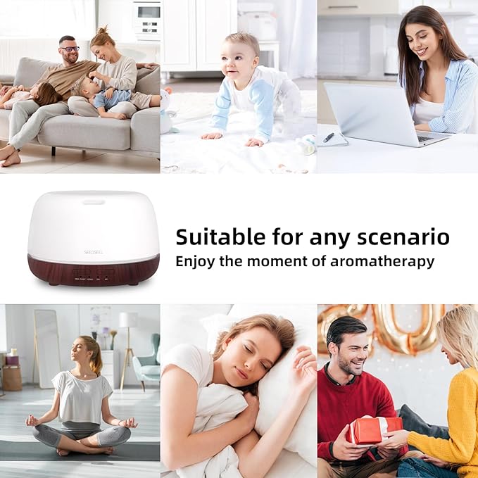 SEEDSEEL 300ML Essential Oil Diffuser,Aromatherapy Diffuser with Remote Control, 7-Color LED Light and 4 Timers,Quiet Auto-Off for Bedroom, Home,Office