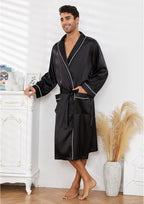 Vulcanodon Men’s Satin Robe Lightweight,Men's Luxurious Silk Kimono Bathrobe
