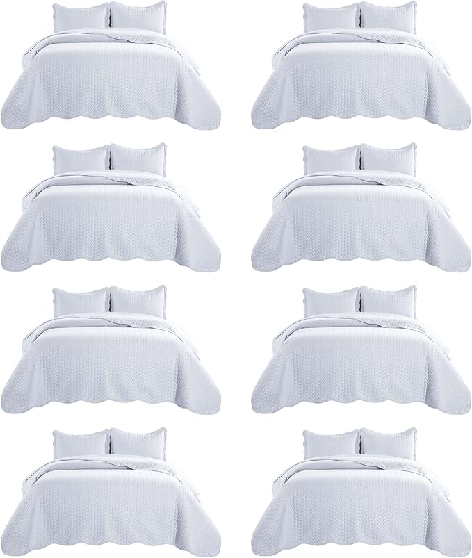 IR Imperial Rooms 8 Pack California King Quilt Bedding Set (118"x106") - Bulk Wholesale for Hotels, Guest Bedroom & Airbnbs - Lightweight Microfiber Reversible Embossed Quilts Bedspread (White)
