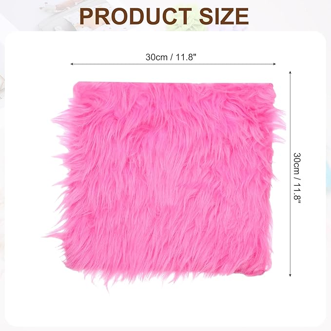 PATIKIL 12" Locker Rug, Small Area Rug Mini Faux Fur Rugs Small Locker Carpet Soft Fluffy Tiny Photography Props Square for Nail Photo Tabletop Background Picture Decoration, Hot Pink