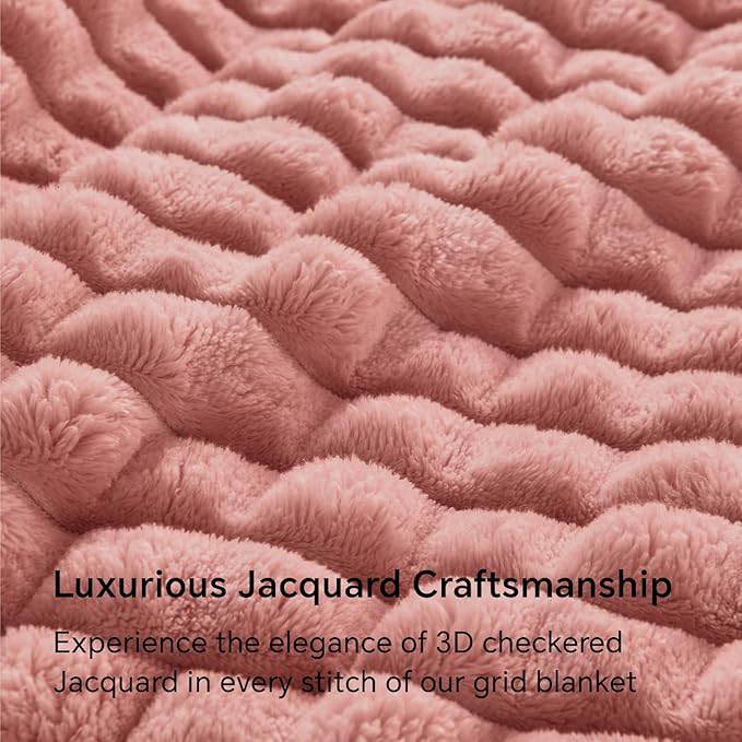 BEDELITE Dusty Pink Throw Blanket Twin Size for Bed- Super Soft and Warm 3D Checkered Fluffy Fuzzy Fleece Blanket, Luxurious Plush Cozy Blanket for Room Decor Fall and Winter, 60x80 inches