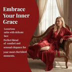 Women Sexy Satin Lace Robe,Long Sleeve Silk Bathrobe with Belt Soft Lightweight Full Length Sleepwear